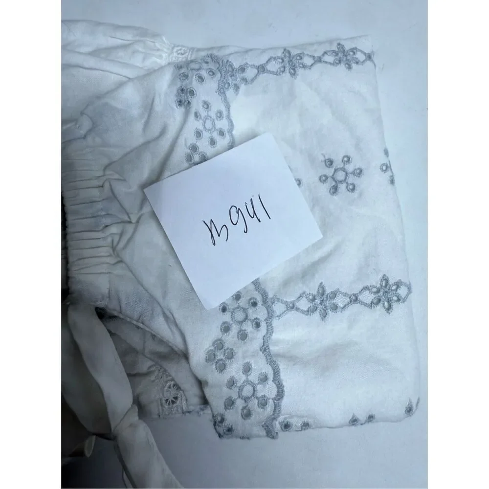 Gap Baby Cotton Embroidered Dress Lined Ruffled Size 3-6 months White Gray